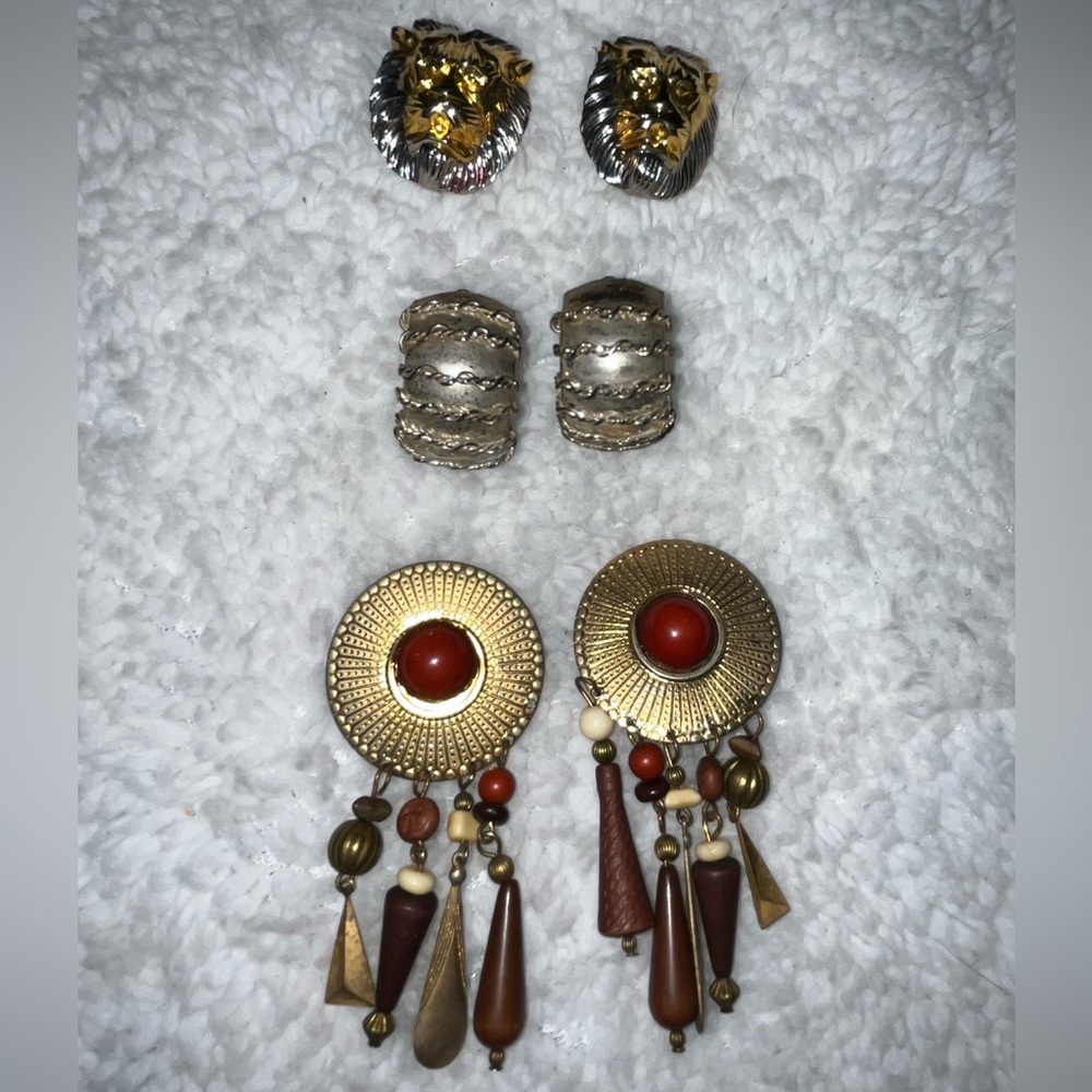 Vintage Eclectic Clip-On Earrings 1980s Vibe -Set of 3.